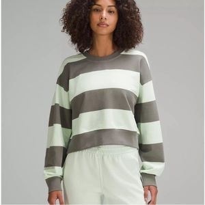 Lululemon perfectly oversized grey sage khorabi green striped crop sweatshirt